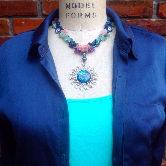 Handmade Summer Sunsets on the Patio Statement Necklace - Picture 2 of 16